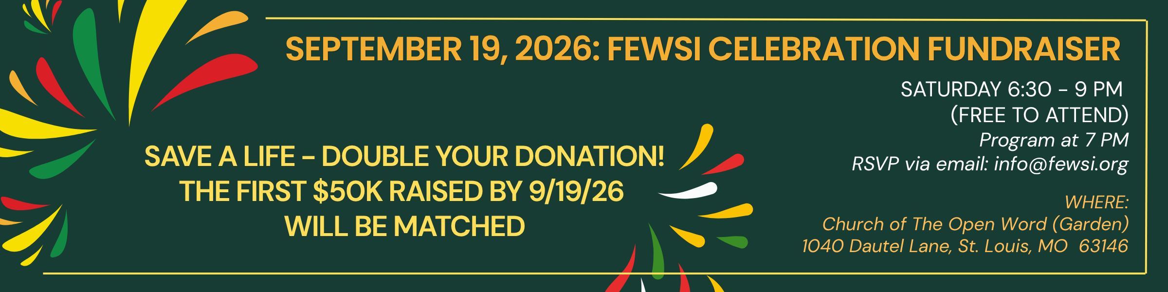 A web banner with information about a fundraiser.